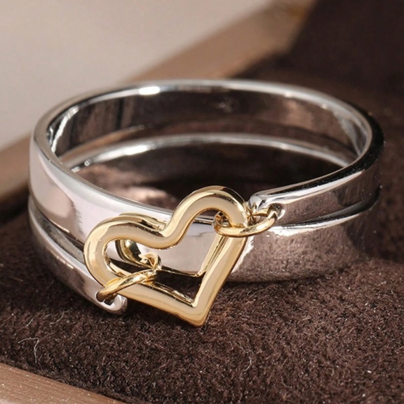 Luxe Two Tone Heart Dainty Ring - Picture 1 of 4